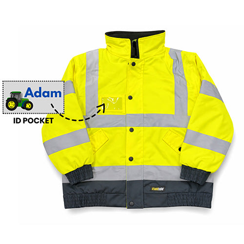 Standsafe HVK025 kids hi vis bomber jacket sizing infographic