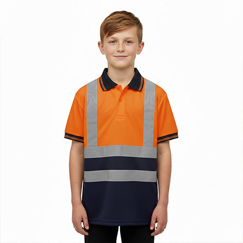 Standsafe HVK031 kids hi vis polo shirt worn front view