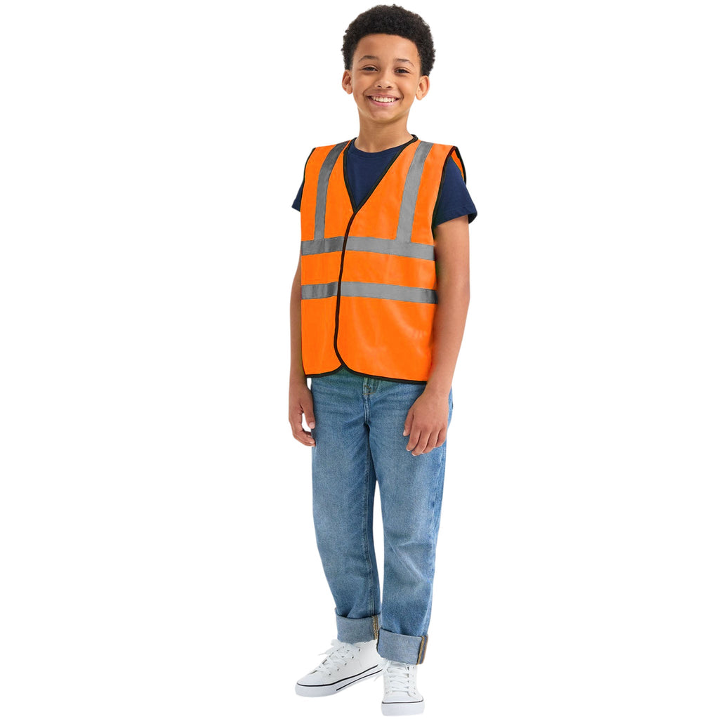 HVK301 kids hi vis safety vest in orange front view