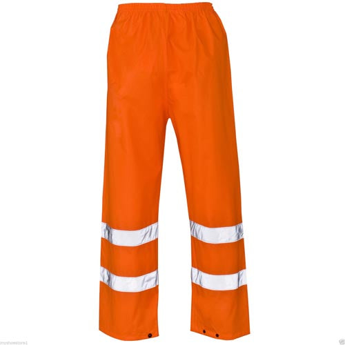 Hi vis waterproof over trousers in orange with 3M reflective bands