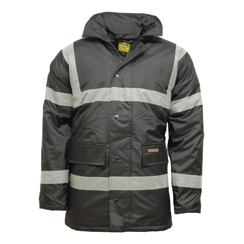 Standsafe HV302 hi vis waterproof parka jacket in black with reflective tape