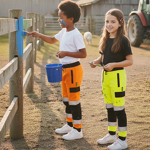 Standsafe HVK041 kids hi vis jogging bottoms lifestyle image