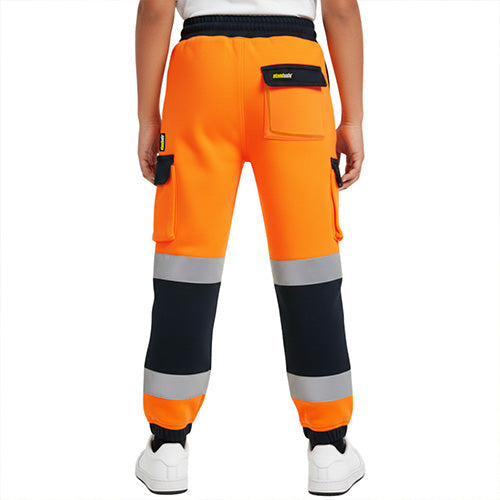 Standsafe HVK041 kids hi vis jogging bottoms in orange and navy back view