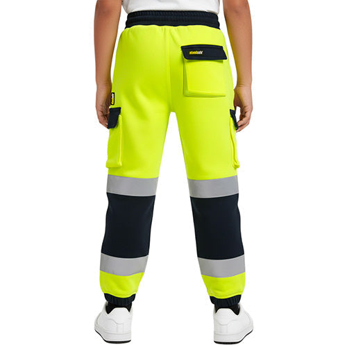 Standsafe HVK041 kids hi vis jogging bottoms in yellow and navy back view