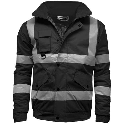 Kapton HV301 hi vis bomber jacket in black with reflective tape